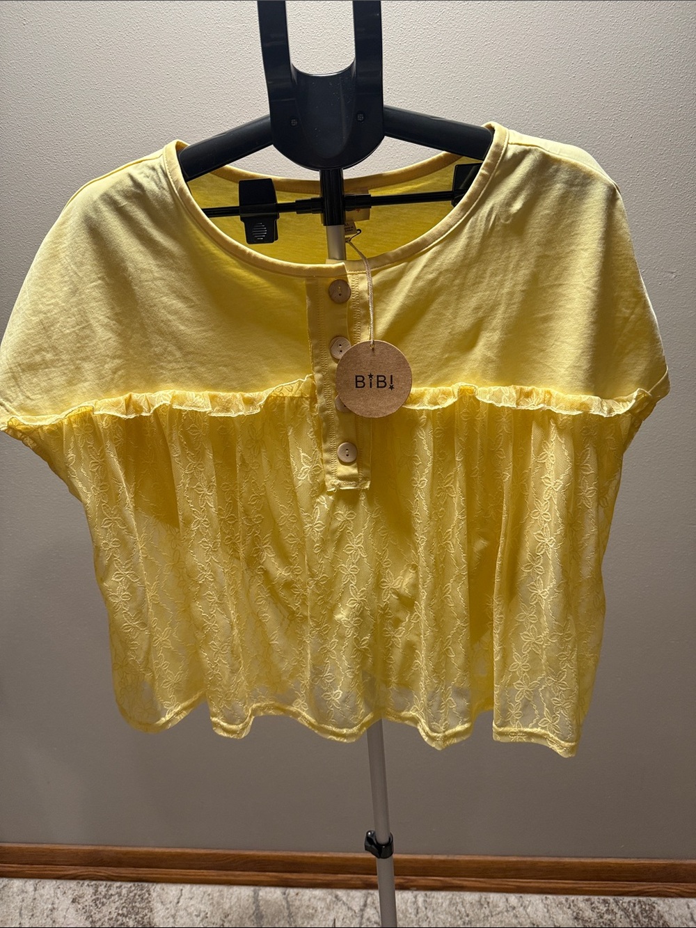 BiBi Bright Yellow Ruffle Button-Front Blouse